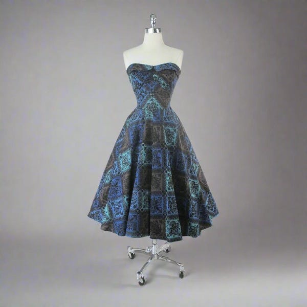 Vestido hawaiano vintage de los años 50 con bloques de color M