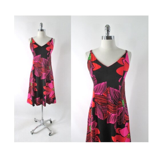 Vintage 60s MOD Day Glo Floral Summer Sundress Dre