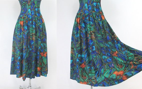 Vintage 80s / 50s Style Floral Full Skirt Day Dre… - image 4