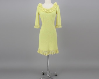 Vintage 60s Yellow Bouclé Knit Sheath Dress S