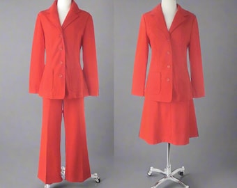 Vintage 70s Orange 3 Piece Suit Set L