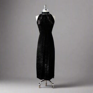 Vintage 60s Black Tinsel Evening Gown Cocktail Party Dress XS