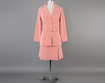 Vintage 60s Orange White Stripe Skirt Suit M