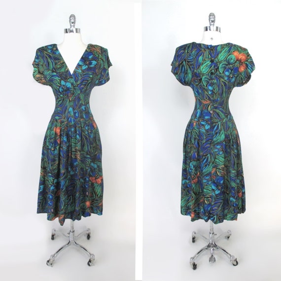 Vintage 80s / 50s Style Floral Full Skirt Day Dre… - image 2