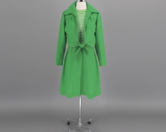Vintage 70s 60s Green Stripe Dress Jacket Co-ord Set S