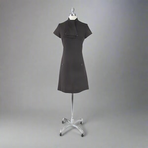 Vintage 60&#39;s Brown Mod Blue Ascot Shift Dress S