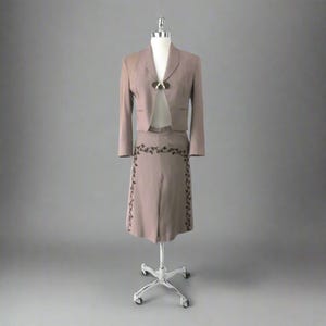 Vintage 30s 40s Suede Trim Culottes & Short Jacket Set XS