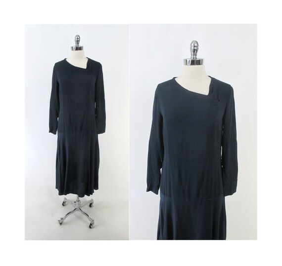 Vintage 20's 30's Navy Blue Rayon Dress S