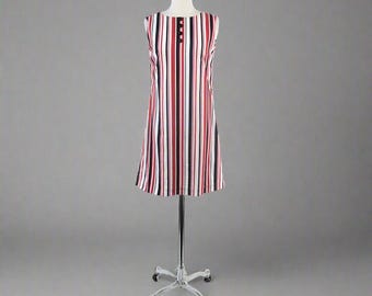 Vintage 60s Red White Blue Striped Shift Dress
