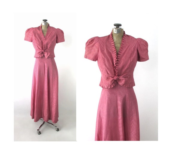Vintage 40s Pink Gown & Matching Puff Sleeve Boler