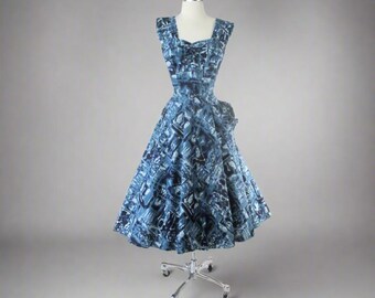 Vintage 50's Blue Hawaiian Fit & Flare Dress XS