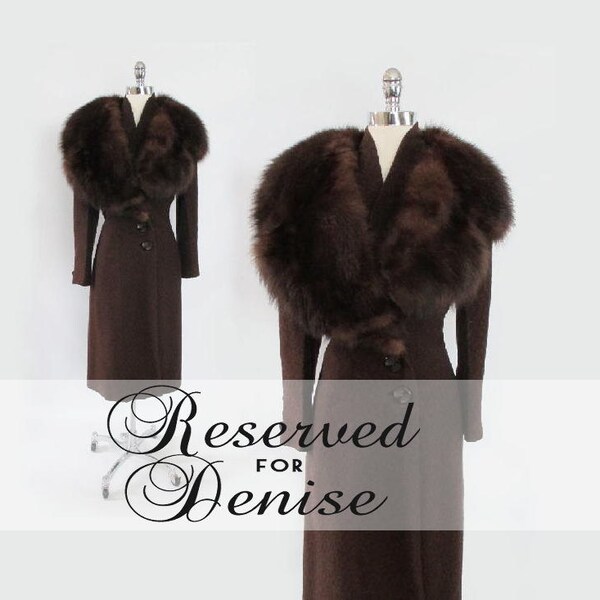 R E S E R V E D • FOR DENISE • Vintage 30's Dramatic Deco Brown Fox Fur Collar Coat Jacket L