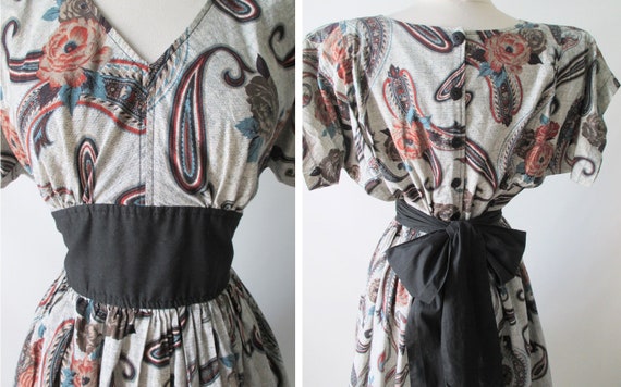 Vintage 80's Paisley & Flower Print Kimono Dress M - image 5