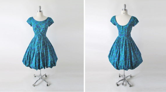 Vintage 50's Blue Purple Roses Fit & Flare Bubble… - image 2