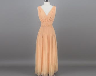 Vintage 60s Peach Organza Maxi Party Dress XS