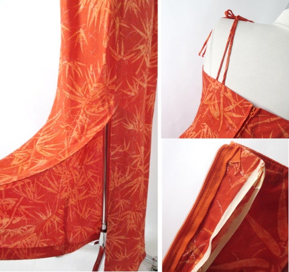 Vintage 70s Tropical Hawaiian Bamboo Orange Maxi … - image 7