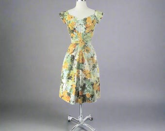 Vintage 50s Robert Morton Floral Sequins Party Dress S