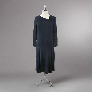 Vintage 20&#39;s 30&#39;s Navy Blue Rayon Dress S