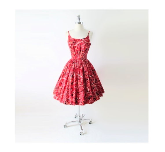 Vintage 50s Surfriders Butterfly Print Full Skirt… - image 1