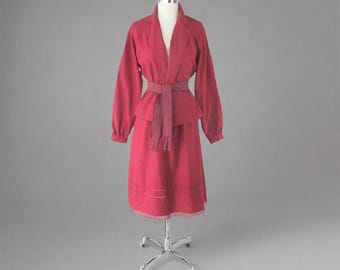 Vintage 70s Cranberry Belted Blazer and Skirt Set M