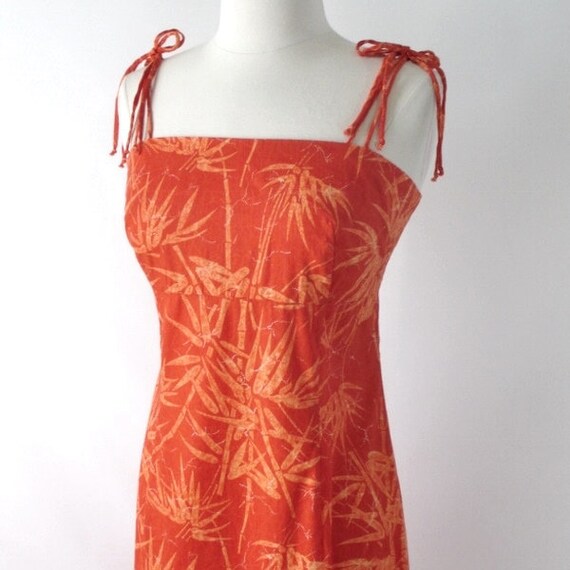 Vintage 70s Tropical Hawaiian Bamboo Orange Maxi … - image 5