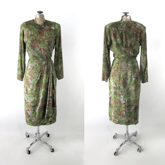 Vintage 40s Novelty Print Sarong Skirt Dress S - image 2