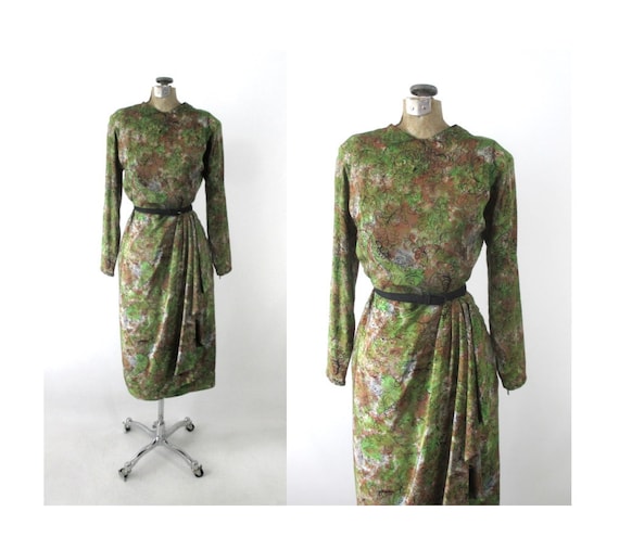 Vintage 40s Novelty Print Sarong Skirt Dress S - image 1