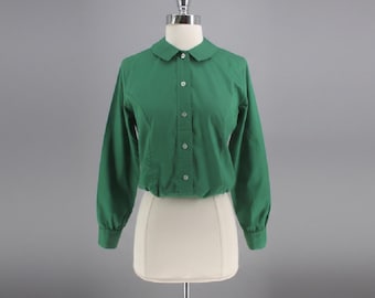 Vintage 60s Forest Green Button Down Blouse Ship n Shore S