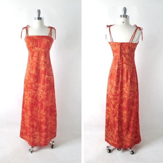 Vintage 70s Tropical Hawaiian Bamboo Orange Maxi … - image 3