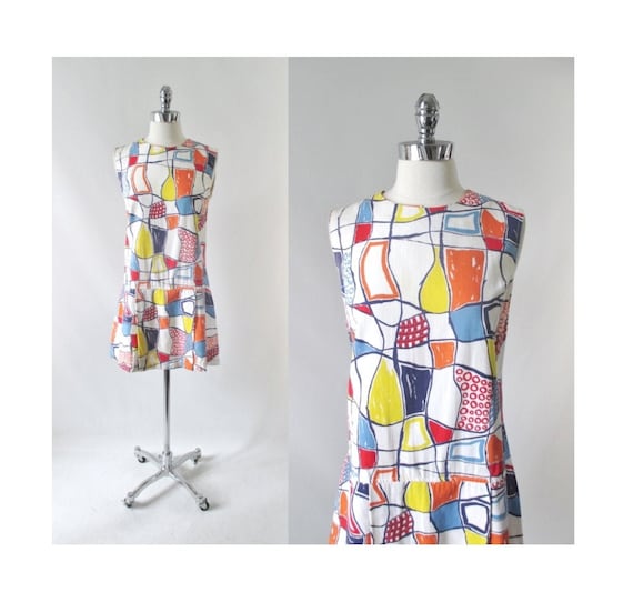 Vintage 60s Abstract Colorblock Skorts Romper Play