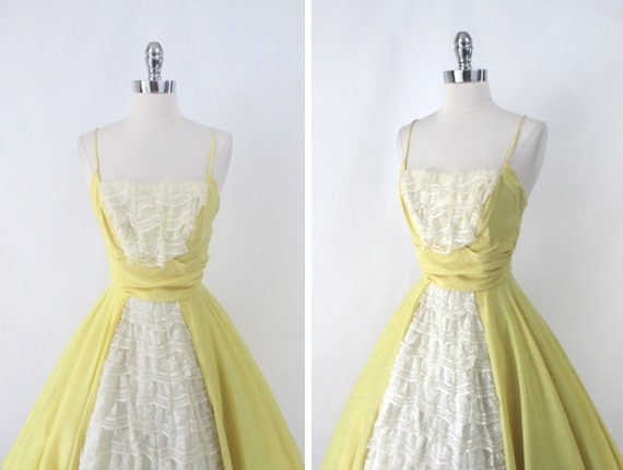 Vintage 50s Sunny Yellow & Lace Lilli Diamond Par… - image 3