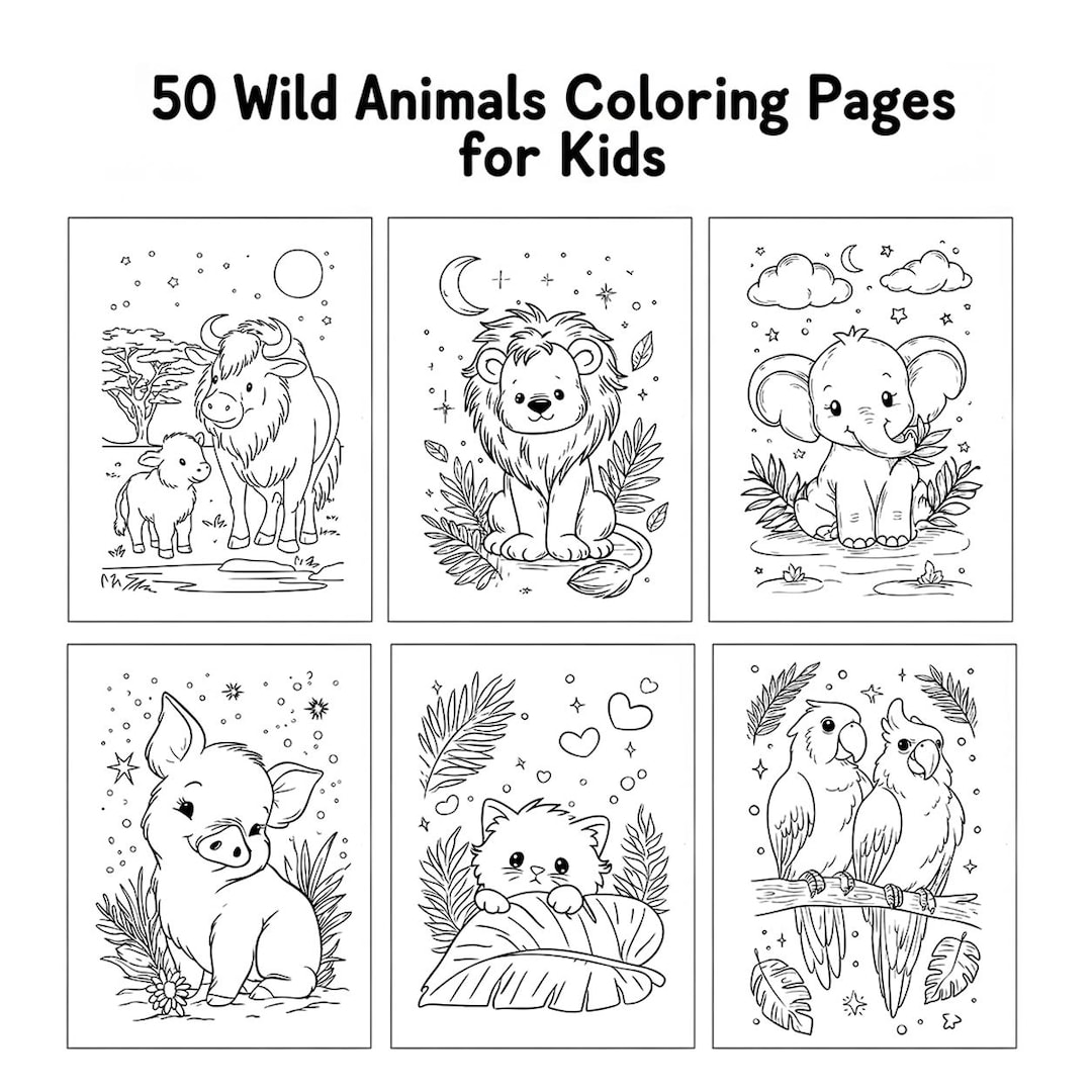 50 Wild Animals Coloring Pages for Kids | Printable Jungle & Safari ...