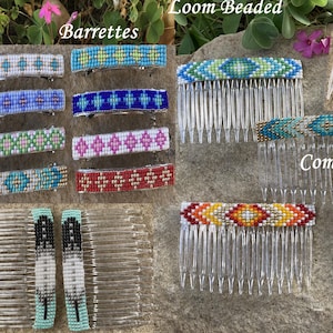 Native Beaded Hair Barrette Hair Comb Hair Clip Ombre Arrow Diamond Loom Beaded Santa Fe Southwest Fashion Boho Tribal Festival Hair Jewelry
