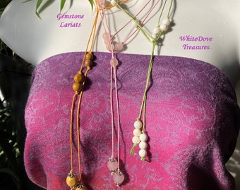 Long Lariat Gemstone Wrap Necklace Anklet Waist Beads Layer Bracelet Rose Quartz, Mother of Pearl, Mookite chakra choker boho beach festival