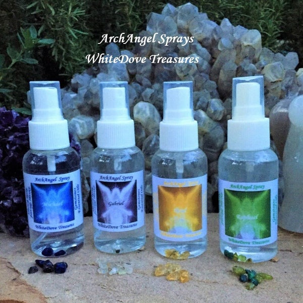 ArchAngel Spray Essential Oil & Crystal Spray + Infused Gemstones Mist ArchAngel Raphael Michael Gabriel Uriel Meditate Aura Reiki Room Yoga