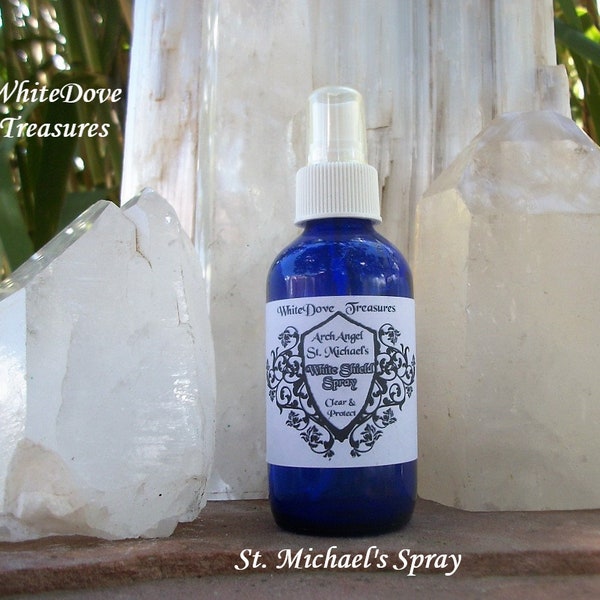 ArchAngel St. Michael Crystal White Sage Spray 2-4 oz White Shield Protection Clear Aura Room Feng Shui Herb Infused Reiki & Angel Energy