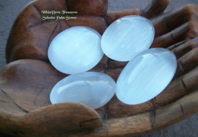 SELENITE PALM Crystal, Lg Selenite Massage Stone, Chakra Stone, Moon Scry Packaged in Selenite Sand image 3