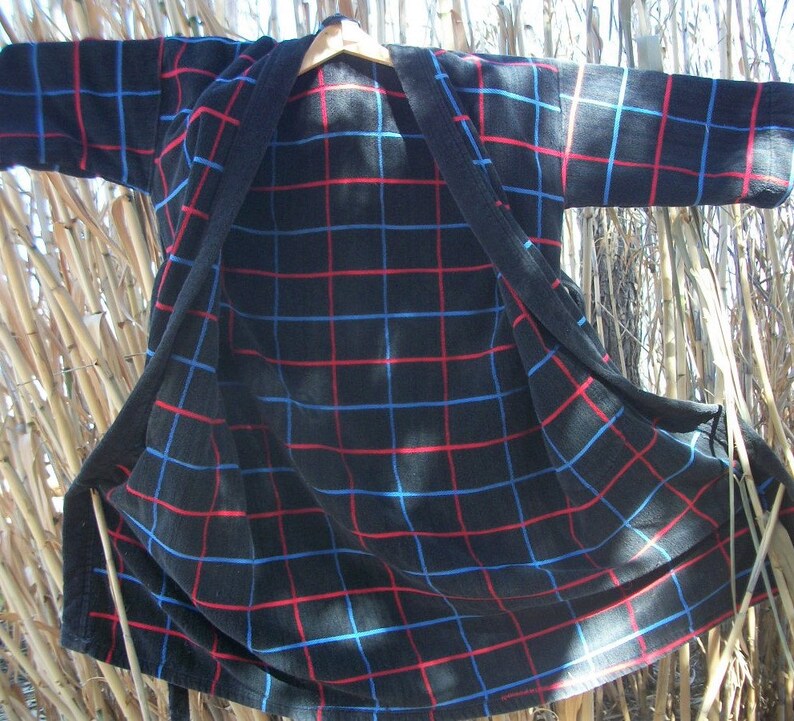 Sauna Robe Men Turkish Cotton Robe Massage Robe Unisex Spa Heavy Robe Black Robe Stripes Vintage 70s Thick Soft One Size 34 Sleeve
