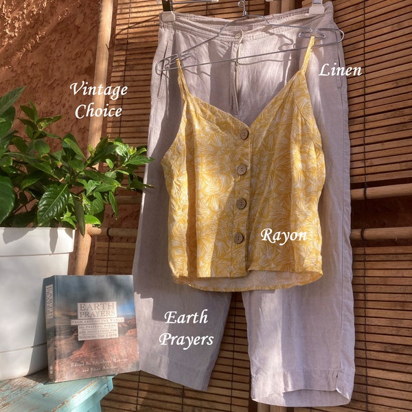 Vintage Mustard Crop Top Tank Linen Pants Woman Petite 10, Earth Prayer Book Native People World Blessings, Boho Beach Classic Summer Casual