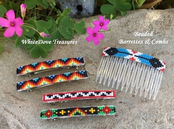 Native Style Beaded Hair Barrette Blue Feather Hair Comb  display picture 3
