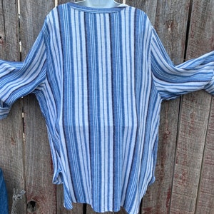 1980s Levis Denim Jean Jacket 36 Unisex Boho Button Up Texture Camp Shirt L Blue Stripe 4X Plus Size Tunic Blouse Long Sleeve Summer Cover image 5