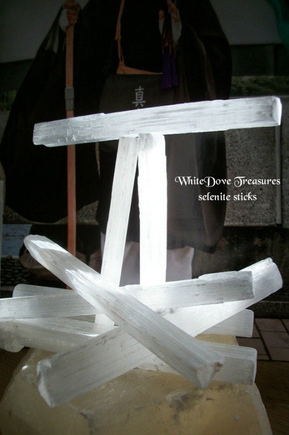 Selenite Crystal Sticks + White Sage Clusters, 5" Natural Form, Chakra Meditation, Crystal Energy Grid, Light Worker Gift Wise Woman Ways