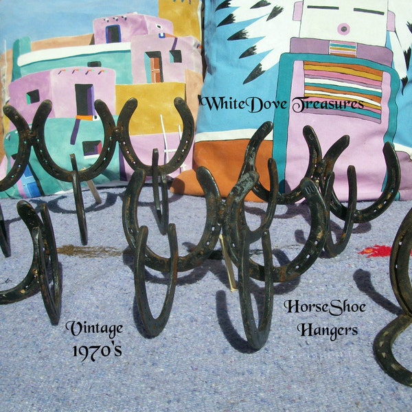 Vintage Horseshoe Holders, Southwest Horseshoe Racks, Horseshoe Hangers, Texas Cowboy Decor ~ 1970s New Mexico