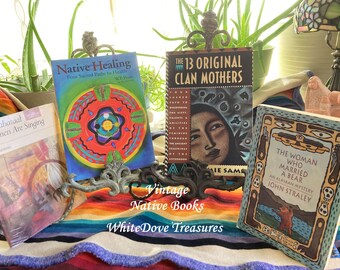 SALE Vintage Native American Healing Books, Four Sacred Paths, 13 Original Clan Mothers Jamie Sams, Warrior Woman Wisdom Tribal Teachings