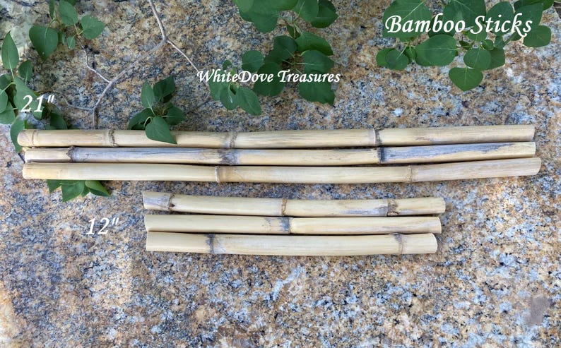 SALE Bamboo Sticks Poles 12"-21" Natural Organic 4-10 Sets, Garden Plant Stake, DIY Crafts, Wall Art Hanger Display Banner, Asian Decor afbeelding 4