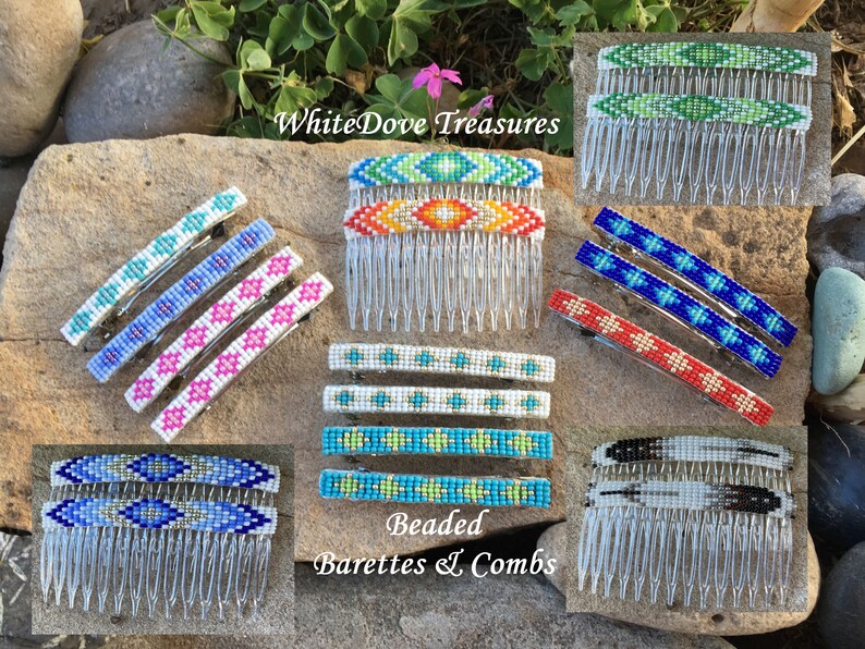 Native Beaded Hair Barrettes Indian Design Beaded Hair Comb Etsy