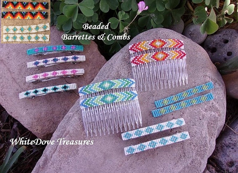 Native Beaded Hair Barrettes Indian Design Beaded Hair Comb Etsy