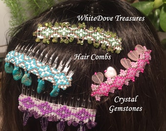 Native Bead Crystal Hair Comb Wise Woman Gemstone Hair Jewelry Southwest Cowgirl Zodiac Birthstone turquoise rose quartz peridot amethyst