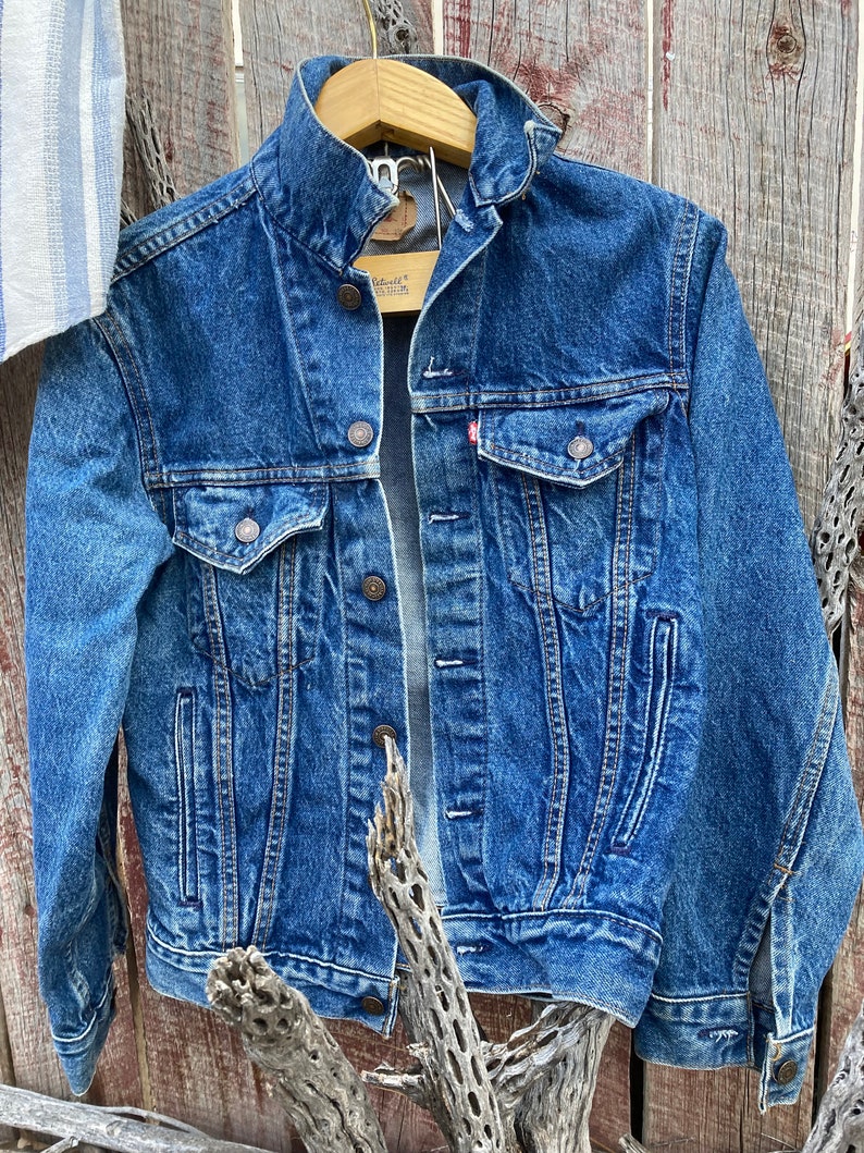 1980s Levis Denim Jean Jacket 36 Unisex Boho Button Up Texture Camp Shirt L Blue Stripe 4X Plus Size Tunic Blouse Long Sleeve Summer Cover image 8