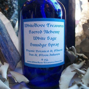 White Sage Smudge Crystal Spray, 2-4oz Aura Clearing Chakra Protect Shield Spray, Liquid Smudge Feng Shui Room Essential Oil Reiki Mood Mist image 1